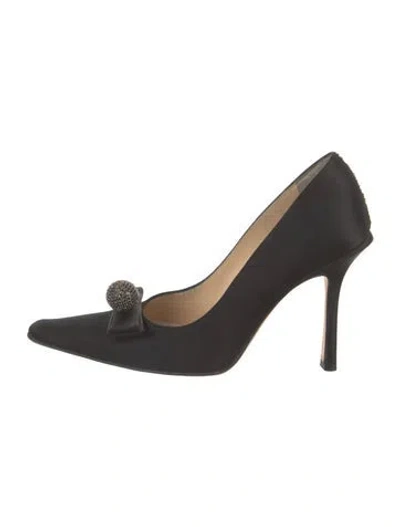 Pre-owned Jimmy Choo Satin Crystal Embellishments Pumps In Black