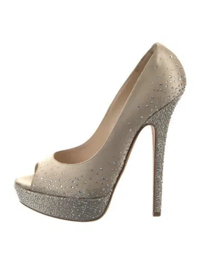 Pre-owned Jimmy Choo Satin Crystal Embellishments Pumps In Neutral
