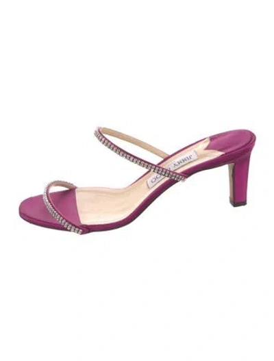 Pre-owned Jimmy Choo Satin Crystal Embellishments Slides In Purple
