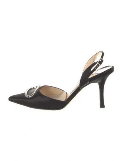 Pre-owned Jimmy Choo Satin Crystal Embellishments Slingback Pumps In Black