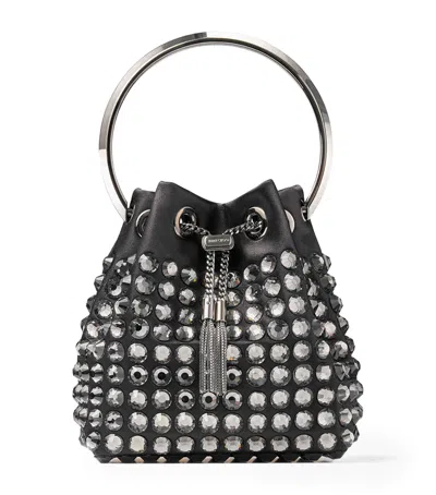 Jimmy Choo Satin Embellished Bon Bon Top-handle Bag In Black