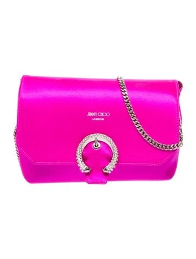 Pre-owned Jimmy Choo Satin Madeline Satin Wallet On Chain In Pink