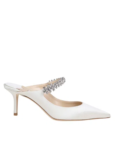 Jimmy Choo Satin Mules With Crystal Band In White