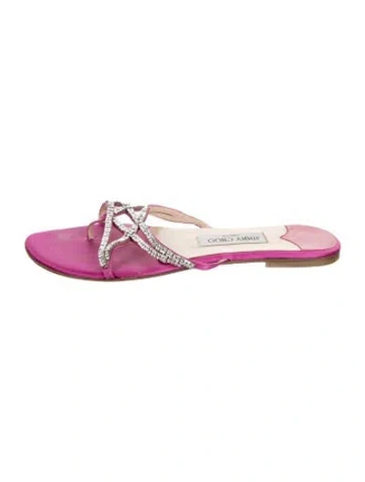 Pre-owned Jimmy Choo Satin Patterned Slides In Pink