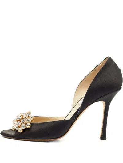 Pre-owned Jimmy Choo Satin Peep-toe Pumps In Black