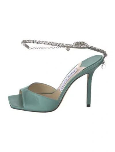 Pre-owned Jimmy Choo Satin Printed Mules In Green