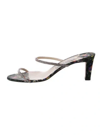 Pre-owned Jimmy Choo Satin Printed Slides In Black