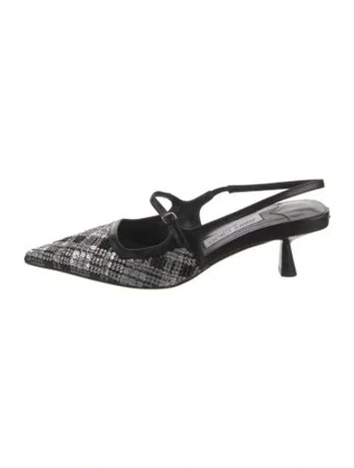 Pre-owned Jimmy Choo Satin Printed Slingback Pumps In Black