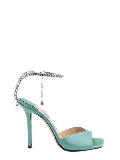 Jimmy Choo Satin Sandals With Rhinestone Detail In Green