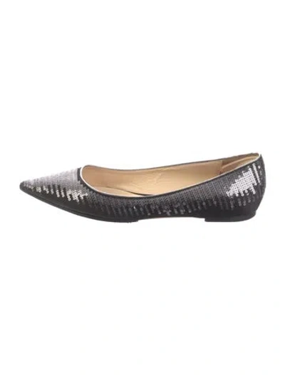 Pre-owned Jimmy Choo Satin Sequin Embellishments Flats In Black