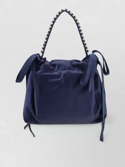Jimmy Choo Satin Shoulder Bag Leather Handle Rhinestones In Blue