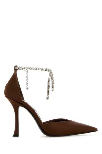 Jimmy Choo Satin Stevie 100 Pumps With 10 Cm Heel In Brown