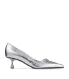 Jimmy Choo Scarlett 50 Lace-up Crinkled Metallic Leather Point-toe Pumps In Silver