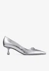 Jimmy Choo Scarlett 50 Lace-up Crinkled Metallic Leather Point-toe Pumps In Silver