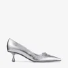 Jimmy Choo Scarlett 50 Lace-up Crinkled Metallic Leather Point-toe Pumps In Silver