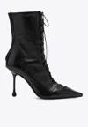 Jimmy Choo Scarlett 95 Leather Lace-up Boots In Black
