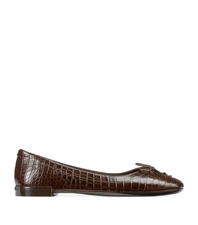 Jimmy Choo Scarlett Crocodile Embossed Ballet Flats In Brown