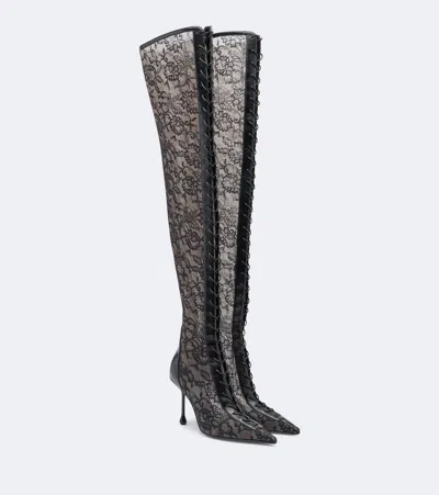Jimmy Choo Scarlett Lace Nappa Leather High Boots In Black