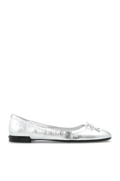 Jimmy Choo Scarlett Lace-up Bow Ballerina Flats In Silver