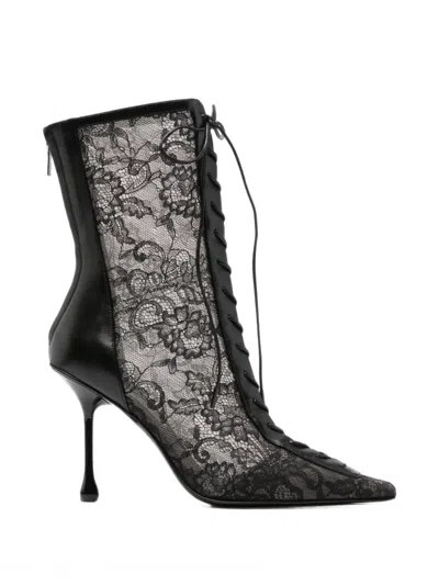 Jimmy Choo Scarlett 95 Lace And Leather-trimmed Ankle Boots In Black