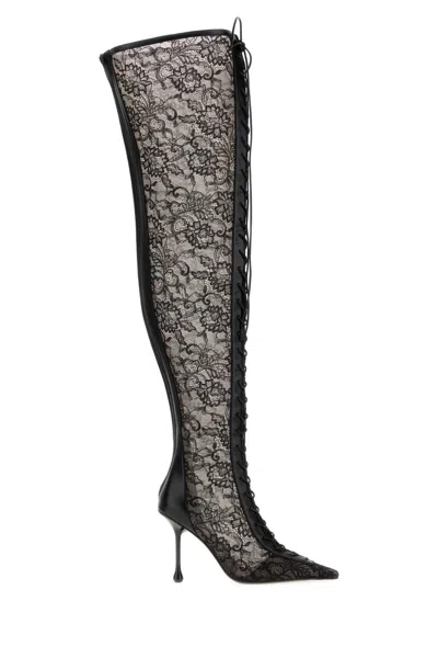 Jimmy Choo Scarlett Lace Nappa Leather High Boots In Black