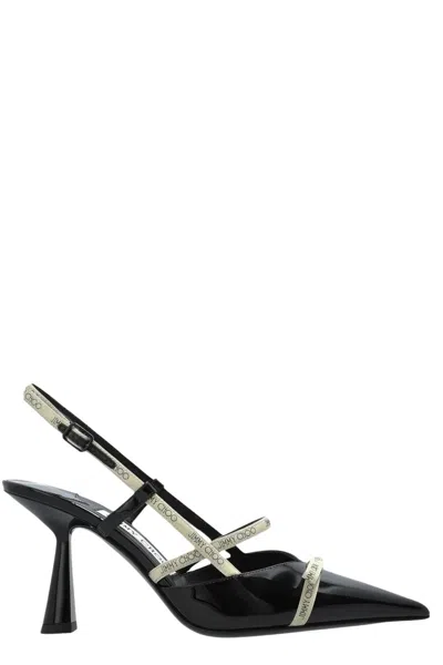Jimmy Choo Sculpted Heel Patent Leather Slingback Shoes In Black