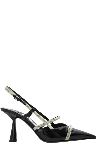 JIMMY CHOO SCULPTED HEEL PATENT LEATHER SLINGBACK SHOES
