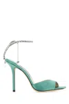 Jimmy Choo Saeda 100 Crystal-embellished Satin Sandals In Smokegreencrystal