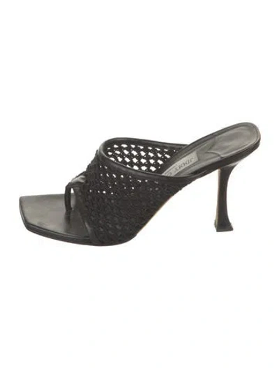 Pre-owned Jimmy Choo Sehar 90 Crochet Trim Slides In Black