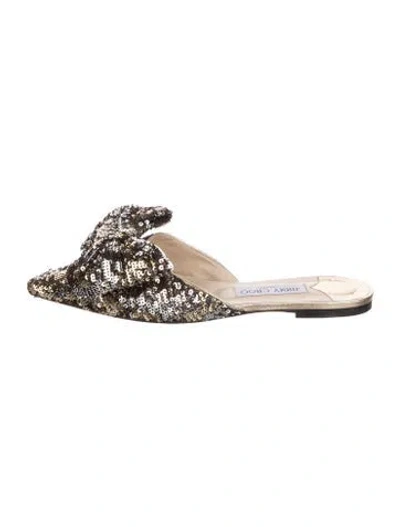 Pre-owned Jimmy Choo Sequins Bow Accents Mules In Black