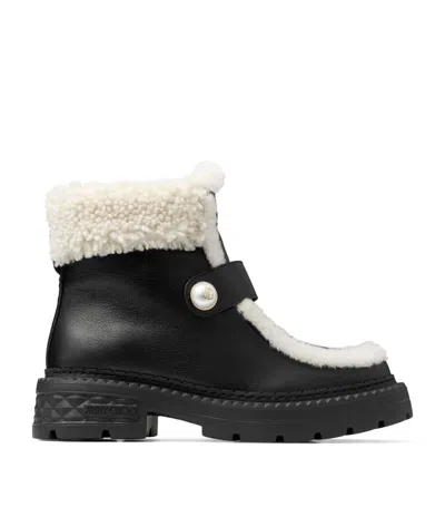 Jimmy Choo Shea Leather Shearling Ankle Boots In Black