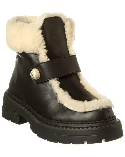 Jimmy Choo Shea Leather Shearling Ankle Boots In Black