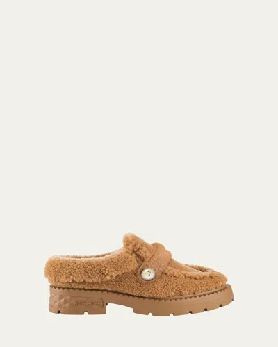 Jimmy Choo Shea Shearling Loafer Mules In Rattan