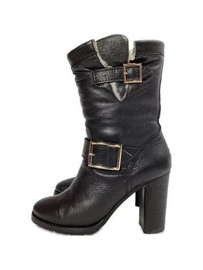 Pre-owned Jimmy Choo Shearling Buckle-detail Boots In Black