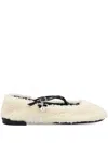 Jimmy Choo Shearling Cross-strap Ballerina Flats In White