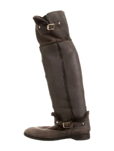 Pre-owned Jimmy Choo Shearling Faux Fur Trim Boots In Brown