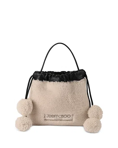 Jimmy Choo Shearling Pom-pom Pouch In Teddy Chocolate