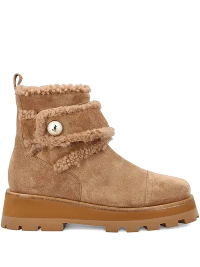 JIMMY CHOO SHEARLING-TRIMMED PLATFORM BOOTS