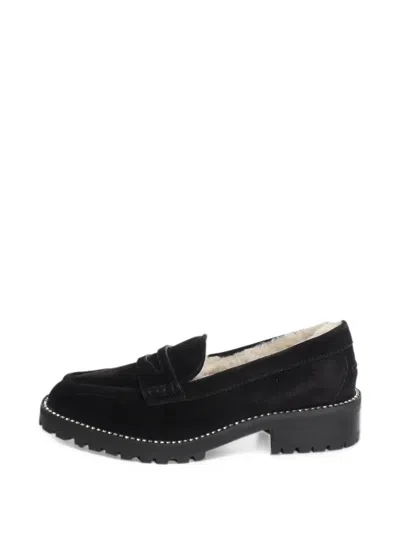 Pre-owned Jimmy Choo Shearling-lined Suede Loafers In Black