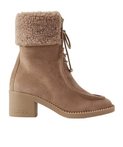 Jimmy Choo Shearling-trimmed Suede Ankle Boots In Brown