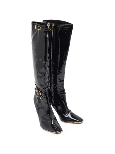 Pre-owned Jimmy Choo Sheila Buckled Knee-length Boots In Black