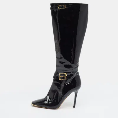 Pre-owned Jimmy Choo Sheila Size 38 Black Patent Leather Knee Length Boots