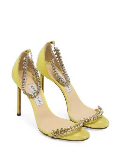 Pre-owned Jimmy Choo Shiloh Crystal-embellished Sandals In Yellow