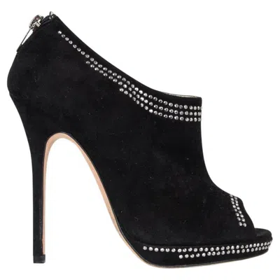 Pre-owned Jimmy Choo Shoe Bootie Peep Toe Silver Stud Trim 37 / 7 In Black