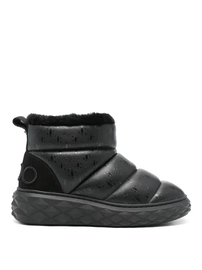 Jimmy Choo Xan Shearling-lined Quilted Logo-embossed Leather Boots In Black