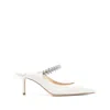 Jimmy Choo Bing 65 Crystal Strap Satin Mules In White