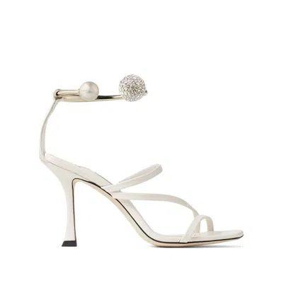 Jimmy Choo Womens Ottilia 90 Pearl And Crystal-embellished Leather Heeled Sandals Latt In White