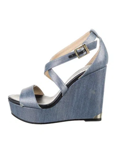 Pre-owned Jimmy Choo Signature Logo Denim Espadrilles In Blue