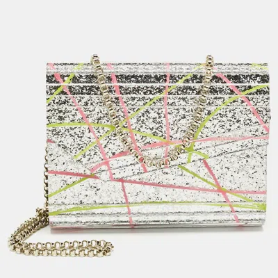 Pre-owned Jimmy Choo Silver Acrylic Paint Splatter Candy Chain Clutch