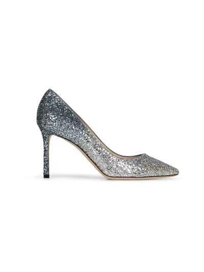 Jimmy Choo Silver And Blue Glitter Romy 85 Pumps In Multicolor
